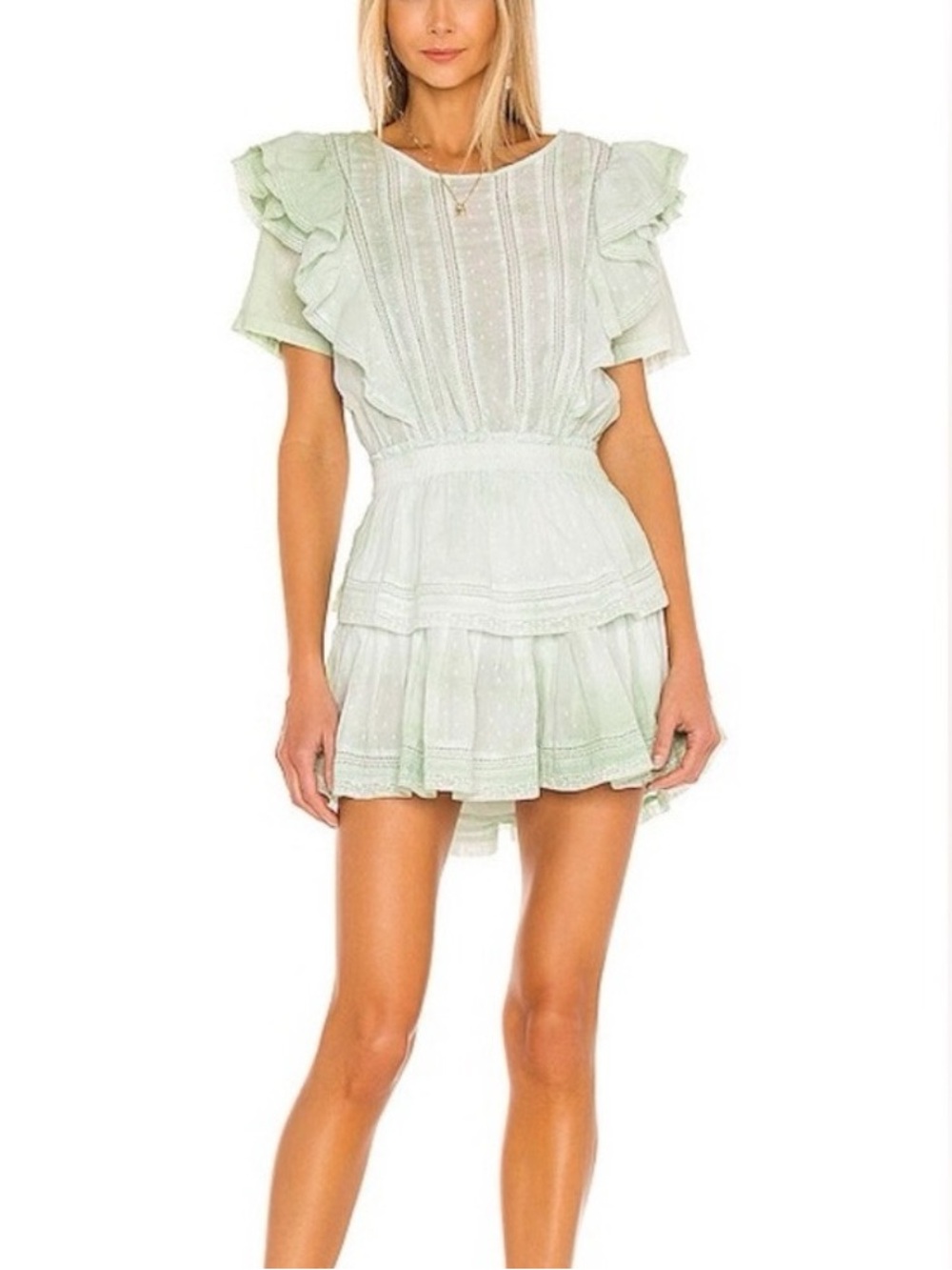 LoveShackFancy Light Mint Ruffle Mini Dress